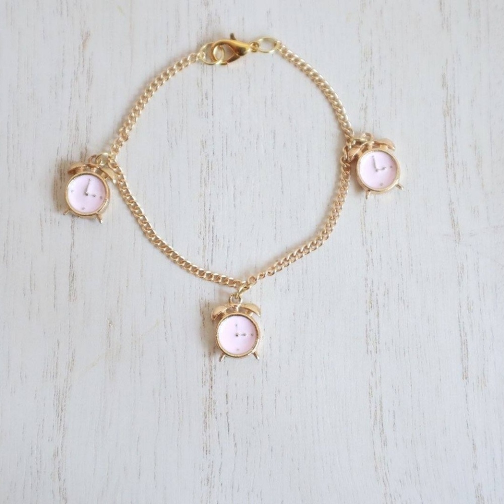 3D Enamel Alarm Clock Charm Gold Plated Necklace